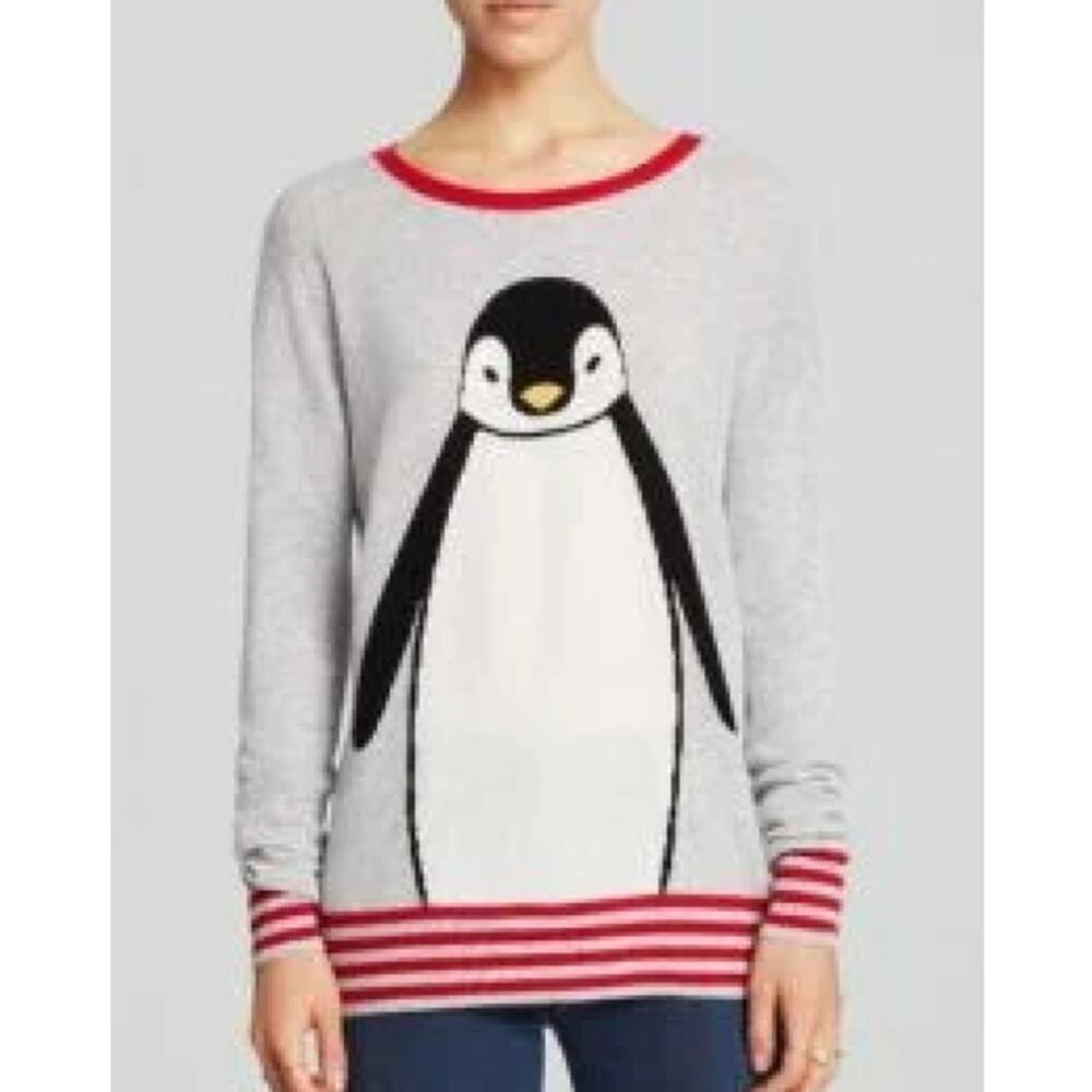 Aqua Cashmere Penguin Sweater - Gray and Red